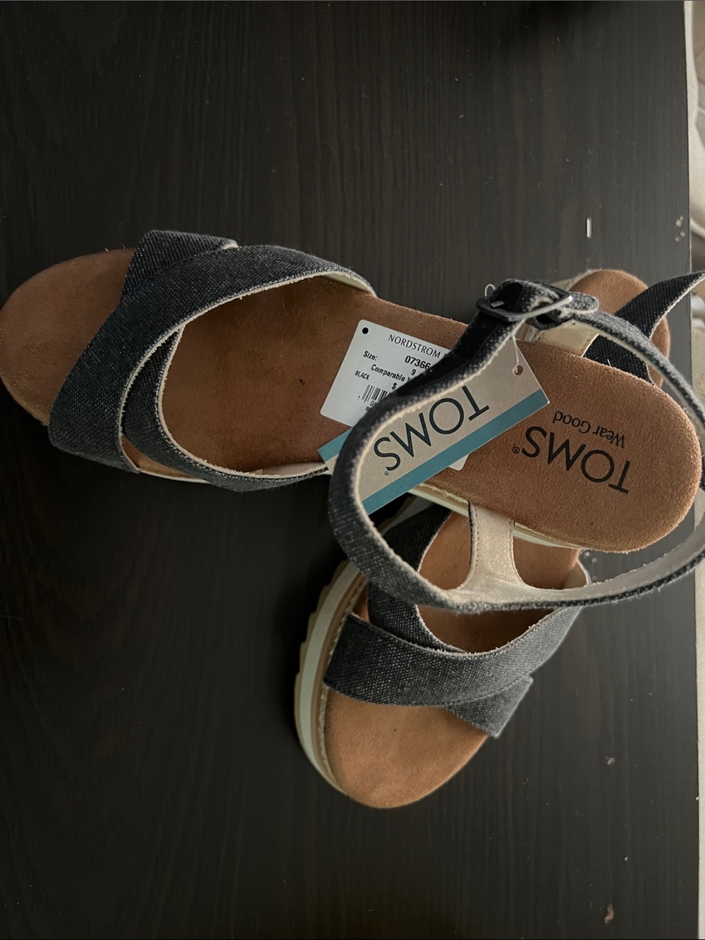 TOMS Black Denim Platform Sandals with Ankle Buckle